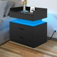 thumbnail image 1 of iRerts Side Table with Charging Station, Wood Nightstand with Drawers and LED Lights, Bedside Table with Plug Outlets, 2 USB Ports, Modern End Side Table for Bedroom Living Room Office, Black, 1 of 10