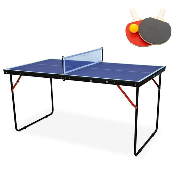 iRerts Table Tennis Table, 4.5'x2.5' Foldable Ping Pong Table, Indoor Outdoor Table Tennis Table with Net, 2 Table Tennis Paddles, Portable Table Tennis Game for Game Rooms Offices, Blue