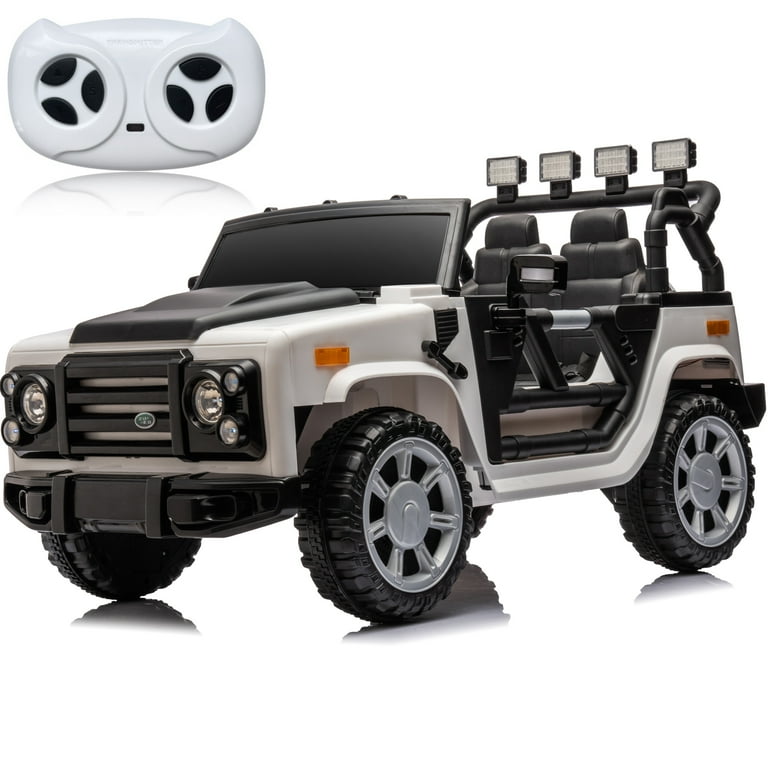 iRerts White 12V Battery Powered Ride On Cars with Remote Control Ride on Trucks Toys with Music USB LED Lights 4 Wheel Absorber Kids Electric