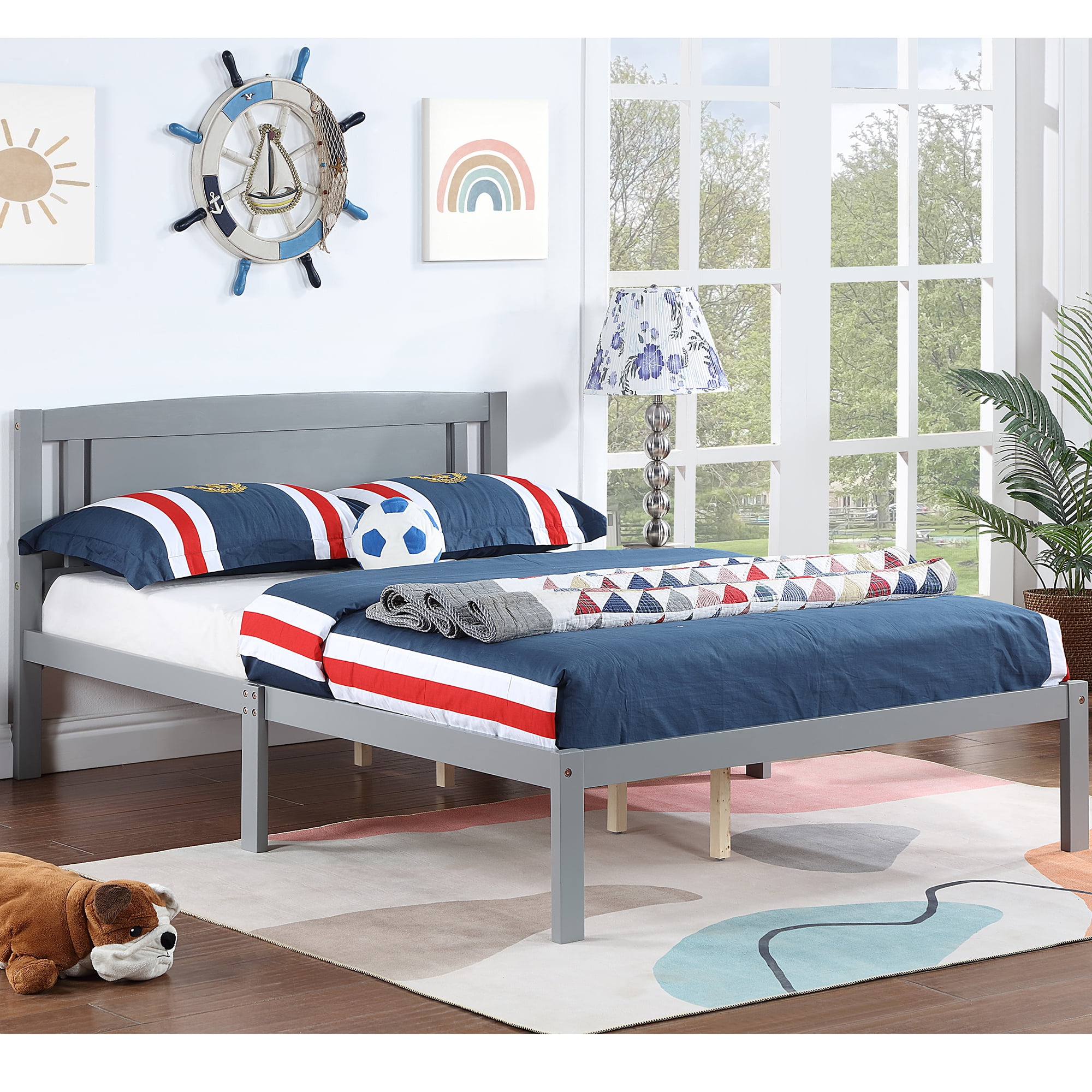 iRerts Wood Full Bed Frame, Modern Full Platform Bed Frame with