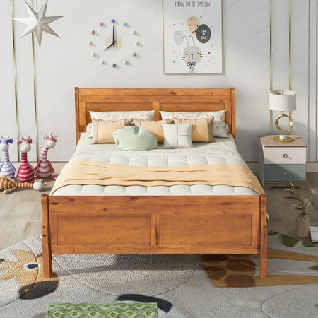 iRerts Wood Full Platform Bed Frame, Modern Full Bed Frame with Headboard, Full Size Wood Platform Bed with Wooden Slat Support, No Box Spring Needed, Easy Assembly, Oak