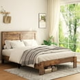 thumbnail image 1 of iRerts Wood Queen Bed Frame with Headboard, Queen Platform Bed Frame for Adults Teens, Industrial Bed Frames Queen Size with Large Under Bed Storage, Noise Free, No Box Spring Needed, Dark Brown, 1 of 9