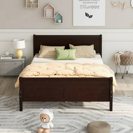 iRerts Wood Queen Platform Bed Frame, Modern Queen Bed Frame with Headboard, Queen Size Wood Platform Bed with Wooden Slat Support, No Box Spring Needed, Easy Assembly, Espresso