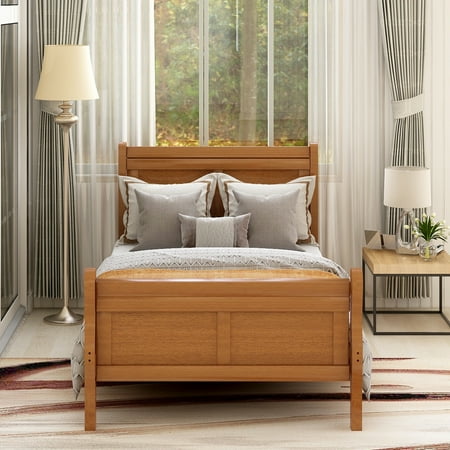 iRerts Wood Twin Platform Bed Frame, Modern Twin Bed Frame with Headboard, Twin Size Wood Platform Bed with Wooden Slat Support, No Box Spring Needed, Easy Assembly, Oak