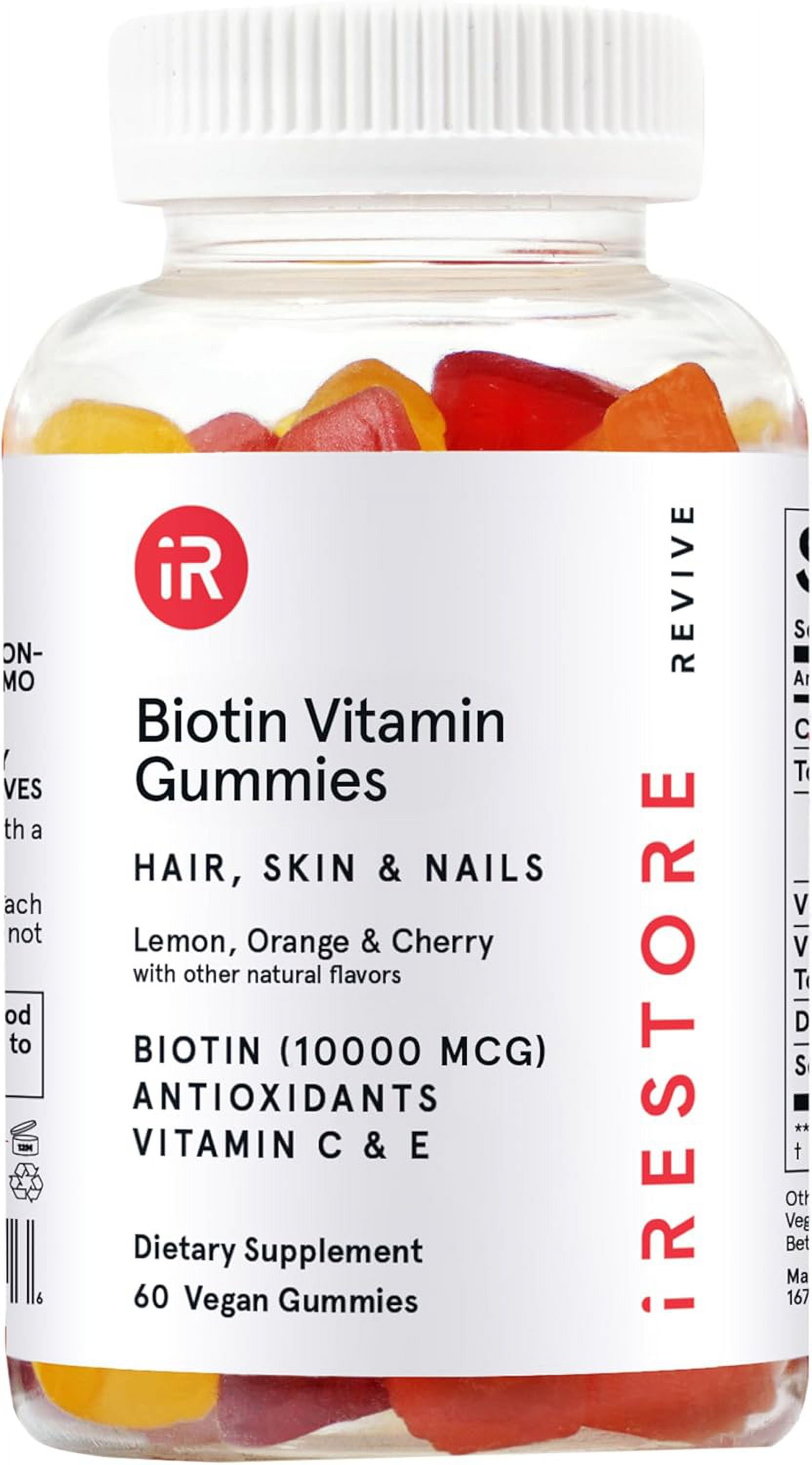 iRestore Biotin Gummies with Vitamins for Healthy Hair Skin and Nails | Nature's Fruit Flavor, Great Taste | Vegan Chewable Hair Growth Gummy for Women & Men | Non-GMO 10000 mcg