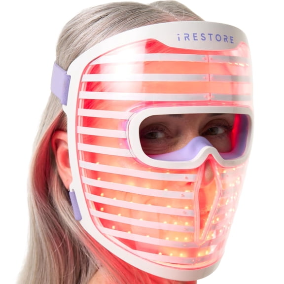 iRestore Red Light Therapy for Face - Anti Aging LED Face Mask for Youthful Radiant Skin with Reduced Wrinkles, Fine Lines - Red, Blue & Infrared Therapy Mask - Facial Skincare Device with 360 LEDs