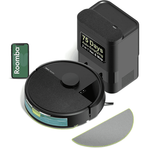 iRobot Roomba 104 Combo Robot Vacuum and Mop, Self-Emptying, LiDAR Navigation, Smart Mapping, Black