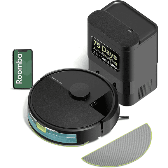 iRobot Roomba 104 Combo Robot Vacuum and Mop, Self-Emptying, LiDAR Navigation, Smart Mapping, Black