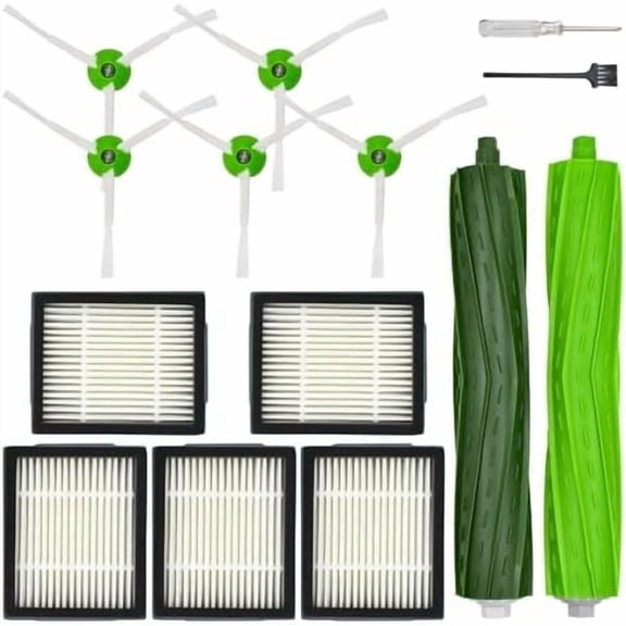 iRobot Roomba i1 i1+ i2 i2+ i3 i3+ i4 i4+ i5 i5+ i6 i6+ i7 i7+ i8 i8+ e5 e6 Robotic Vacuum Attachment Kit, 1 Main Brush, 5 Green Side Brush, 5 Filter$$Household Cleaning Products & Supplies