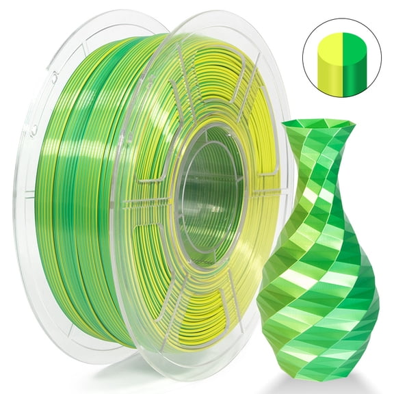 iSANMATE Silk Dual Color PLA Filament, Yellow & Green, 1.75mm, 1 kg Spool