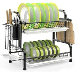 Ktaxon 2 Tier Dish Drainer Drying Rack Large Capacity Kitchen Storage  Stainless Steel Holder,Washing Organizer