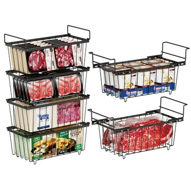 iSPECLE Chest Freezer Organizer Bins - Fit 7 Cu.Ft Deep Freezer, 2 Pack Small Hanging Baskets and 4 Pack Stackable Freezer Organizers, Easily Slide to Get Bottom Food Sort to Avoid Loss, Black