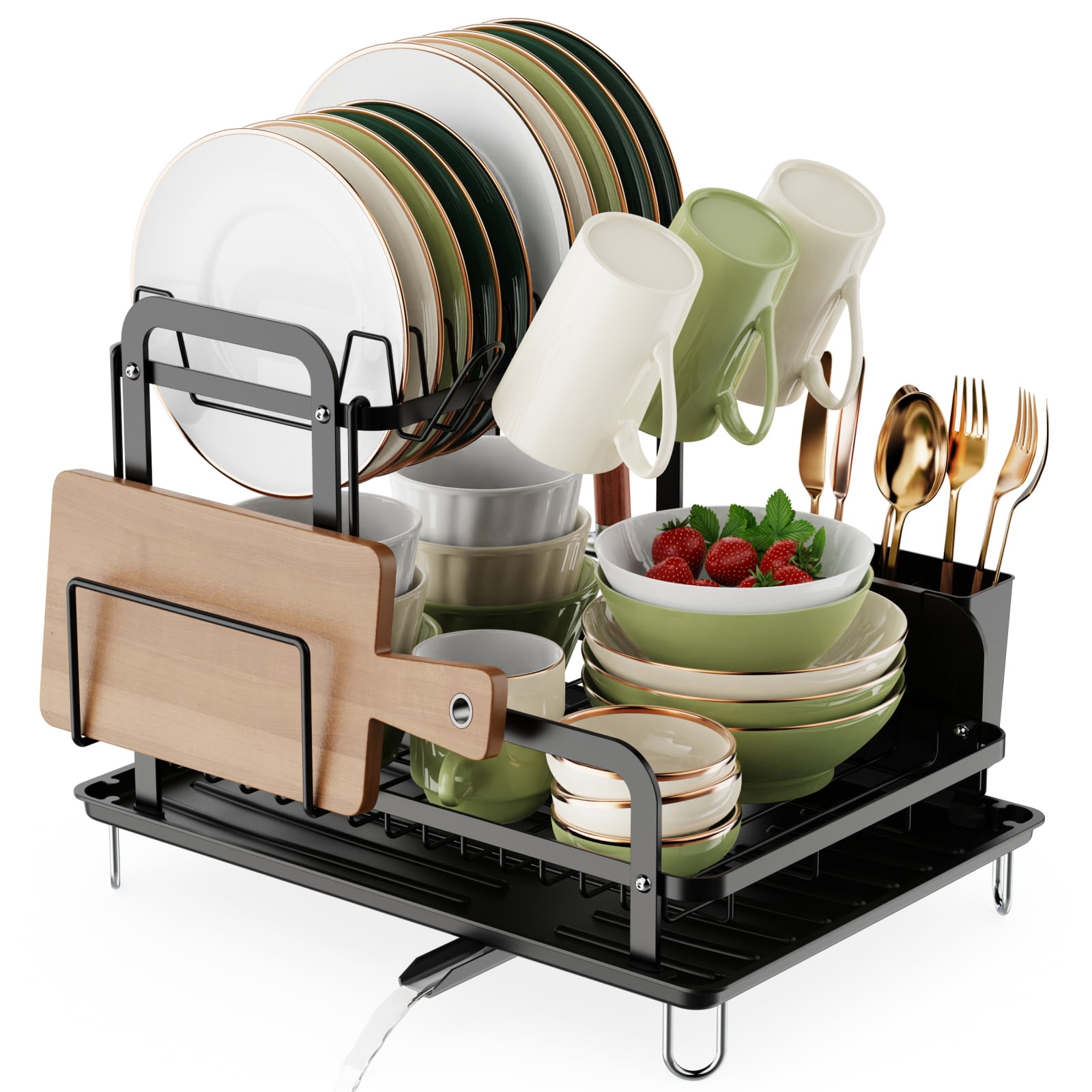  GSlife Dish Drying Rack with Drainboard - Dish Racks for  Kitchen Counter, Rust-Resistant Compact Dish Drainer with Utensil Holder,  Drain Spout and High Feet on Drip Tray, Black: Home & Kitchen