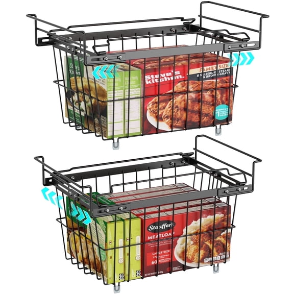 iSPECLE Freezer Organizer Bins - 2 Pcs Extra Large Hanging Baskets for Deep Freezer, Adjustable Chest Freezer Organizer Bins for 5 to 9 Cu Ft, Easy Organize, Black