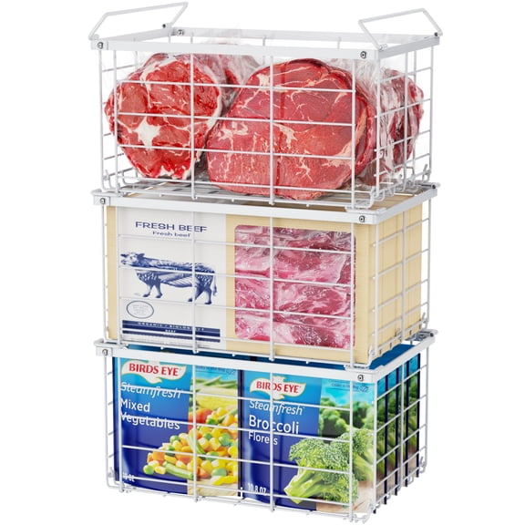 iSPECLE Freezer Organizer Bins - 3 Pack Large Chest Freezer Organizer for 5 to 7 Cu.Ft Deep Freezer, Easy Access No Digging Stackable Wire Baskets to Maximize Space, Heavy Duty Easy Install
