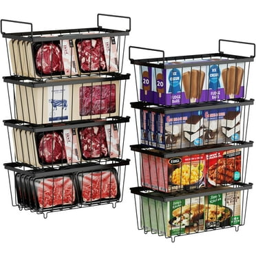 iSPECLE Freezer Organizer Bins - 8 Pack Stackable Freezer Baskets for 7 Cu.FT Chest Freezer Add More Space Chest Freezer Organizer with Handles Easily Sort and Get Food from the Bottom, Black