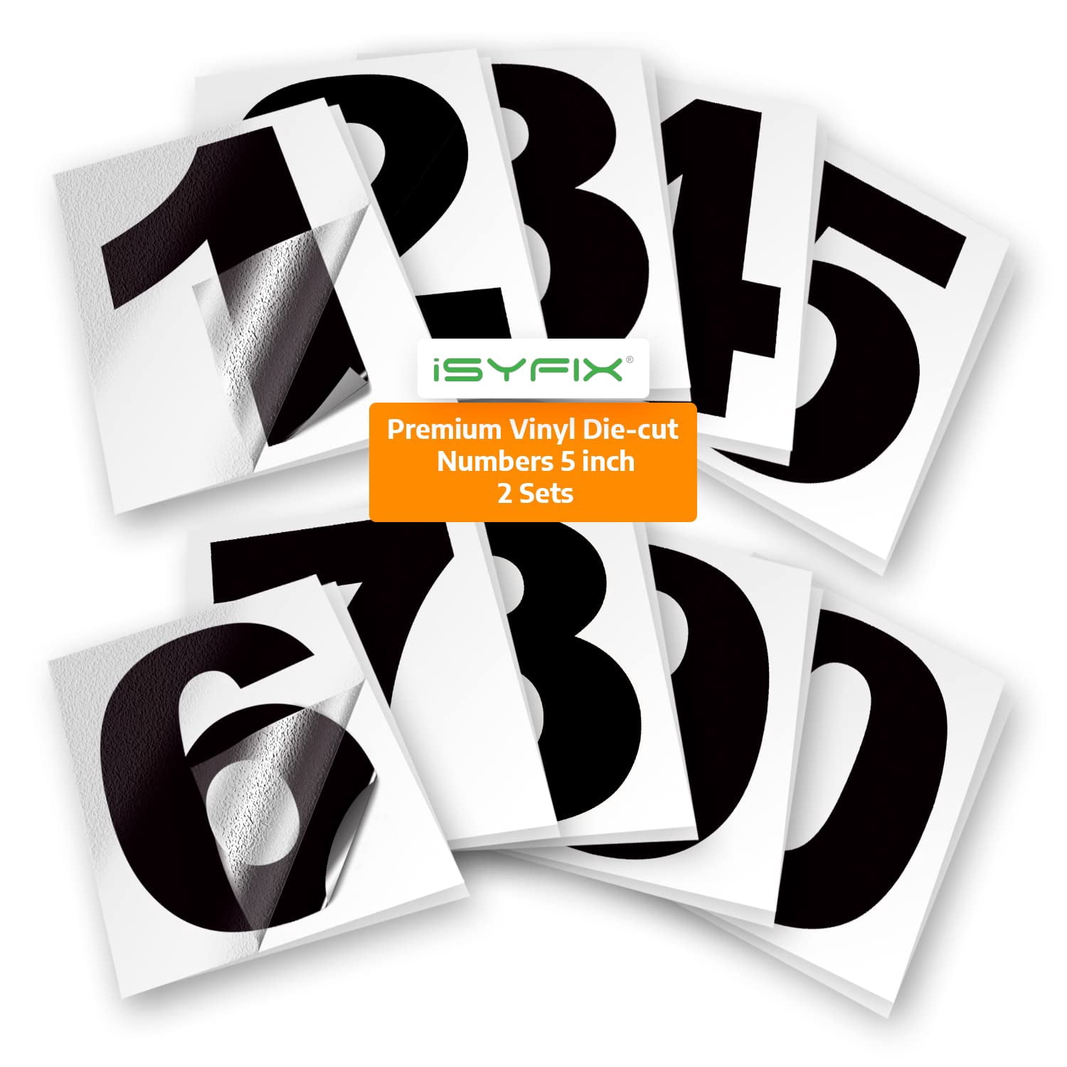 iSYFIX Black Vinyl Numbers Stickers - 5 Inch Self Adhesive 2 Sets ...