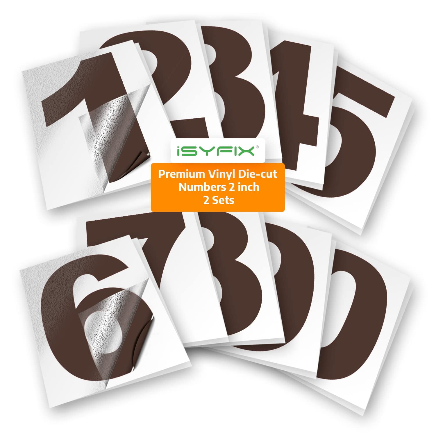 iSYFIX Brown Vinyl Numbers Stickers – 2 Inch Self Adhesive (2 Sets ...