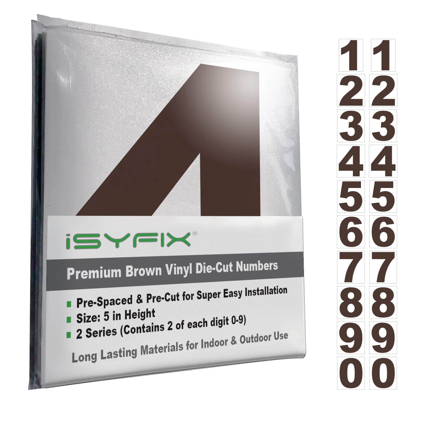 iSYFIX Brown Vinyl Numbers Stickers – 5 Inch Self Adhesive (2 Sets ...