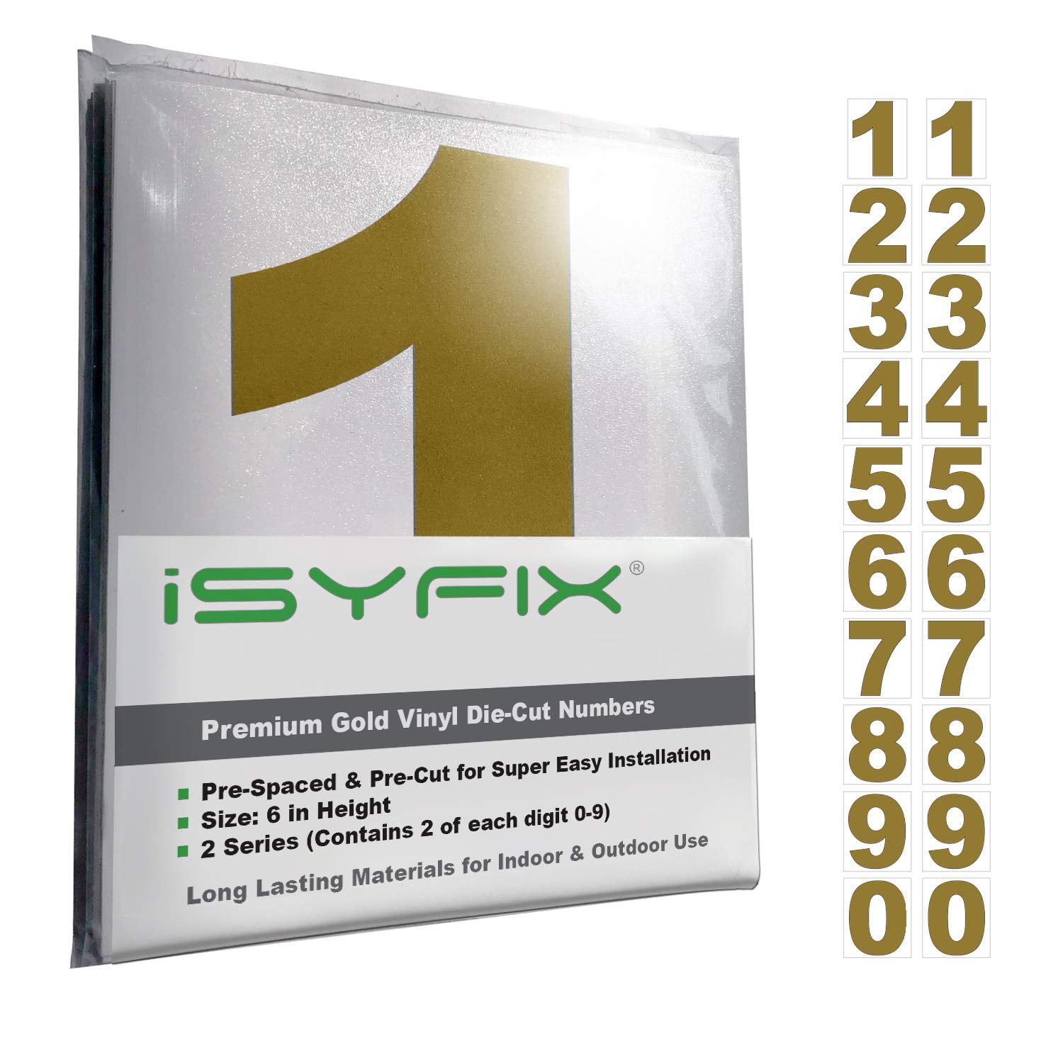 iSYFIX Gold Vinyl Numbers Stickers - 3 Inch Self Adhesive 2 Sets - Premium  Decal Die Cut & Pre-Spaced for Mailbox, Signs, Window, Door, Cars, Trucks
