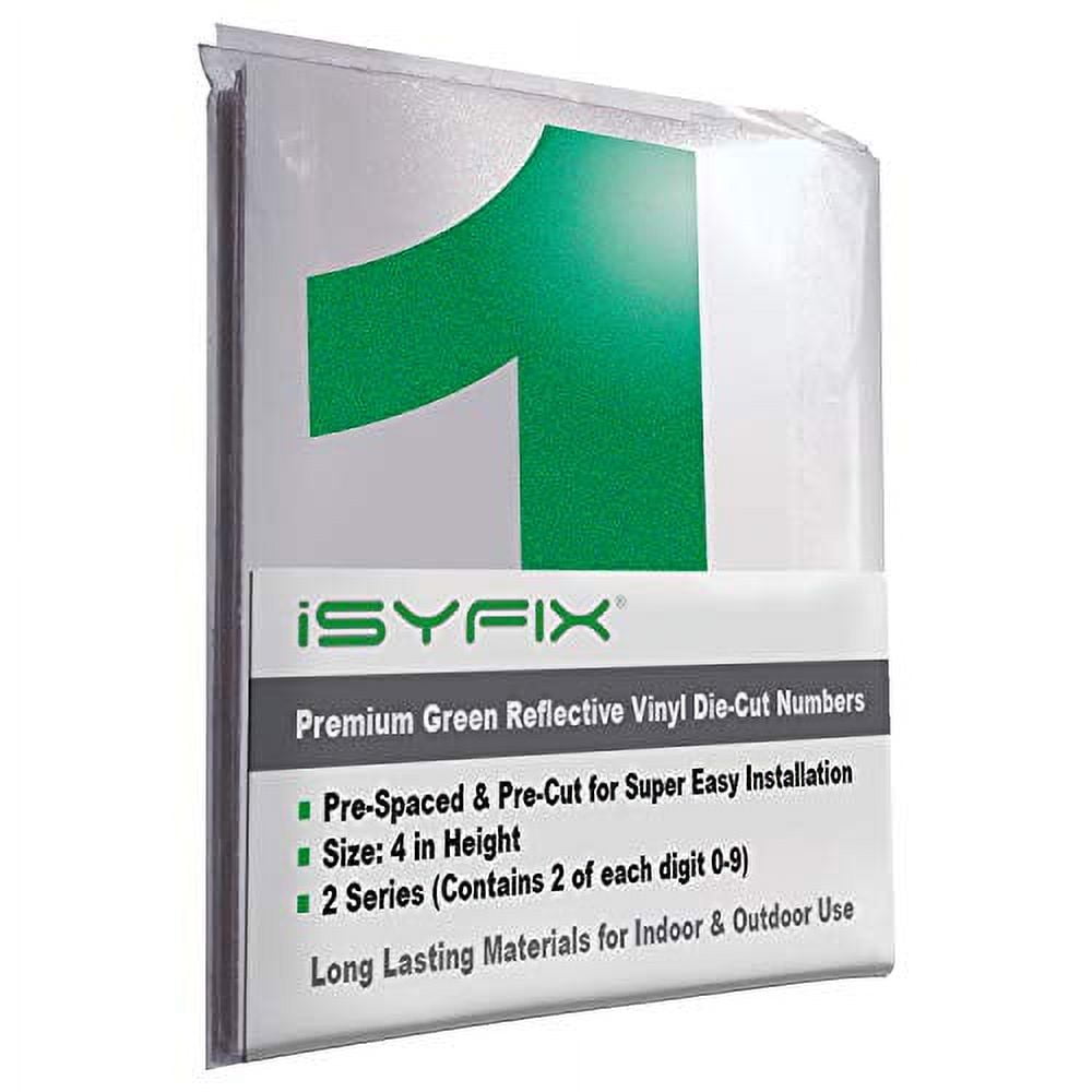 iSYFIX Reflective Green Vinyl Numbers Stickers 4 Inch Self Adhesive