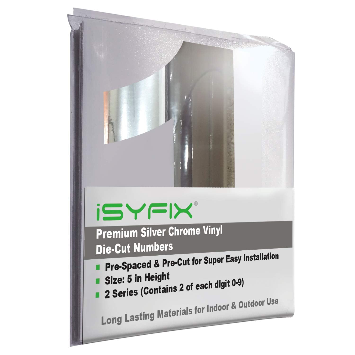 iSYFIX Silver Chrome Vinyl Numbers Stickers – 5 Inch Self Adhesive (2 ...