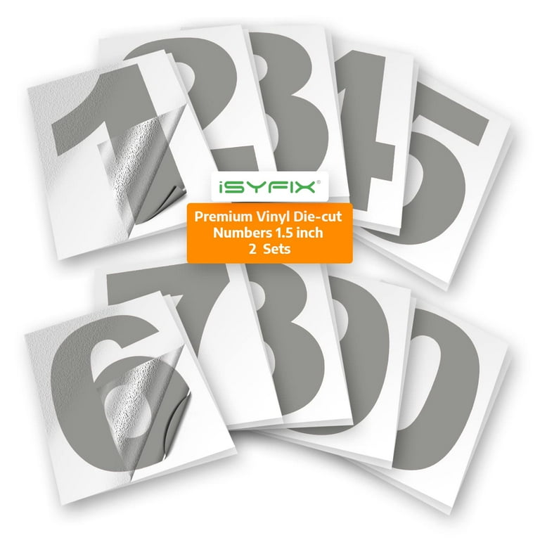 iSYFIX Silver Vinyl Numbers Stickers 1.5 Inch Self Adhesive 2 Sets Premium Decal Die Cut and Pre Spaced for Mailbox Signs Window Door Cars Trucks Homes Businesses Address Numbers Walmart