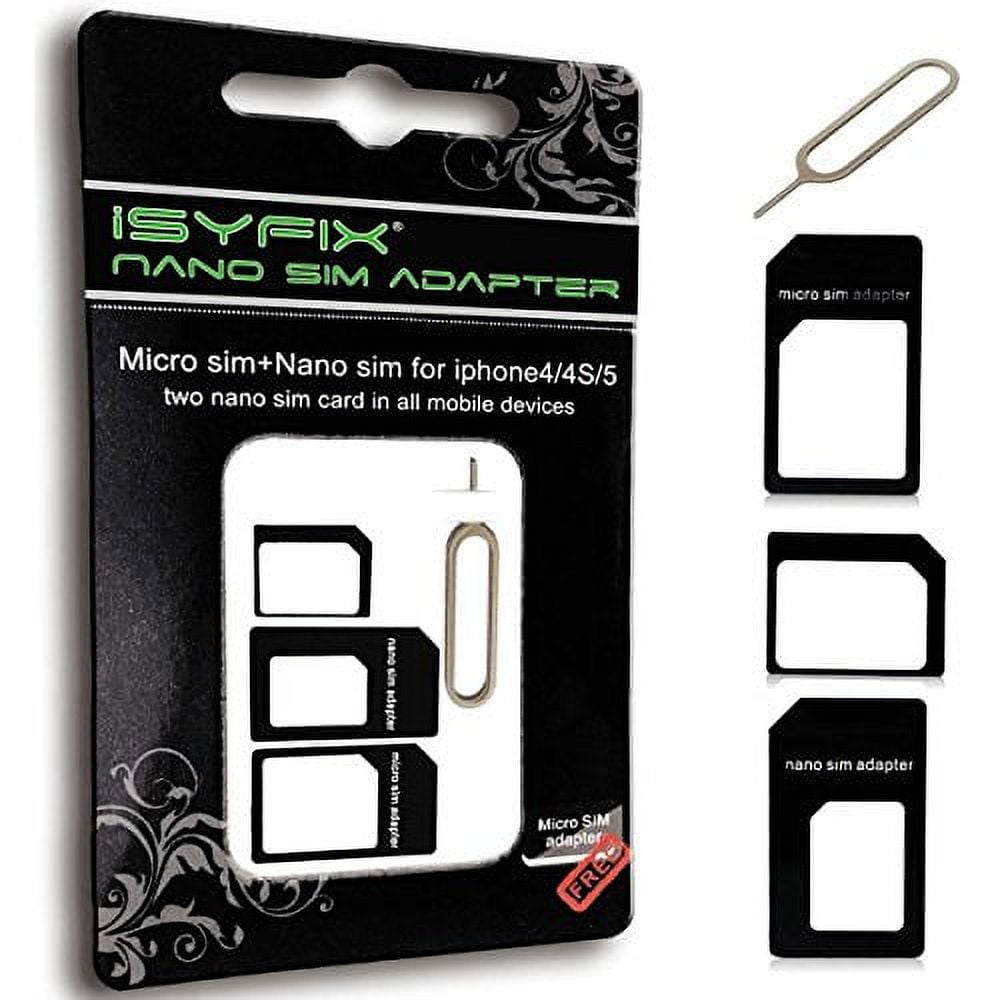 iSYFIX Sim Card Adapter Nano Micro - Standard 4 in 1 Converter Kit with  Steel Tray Eject Pin 