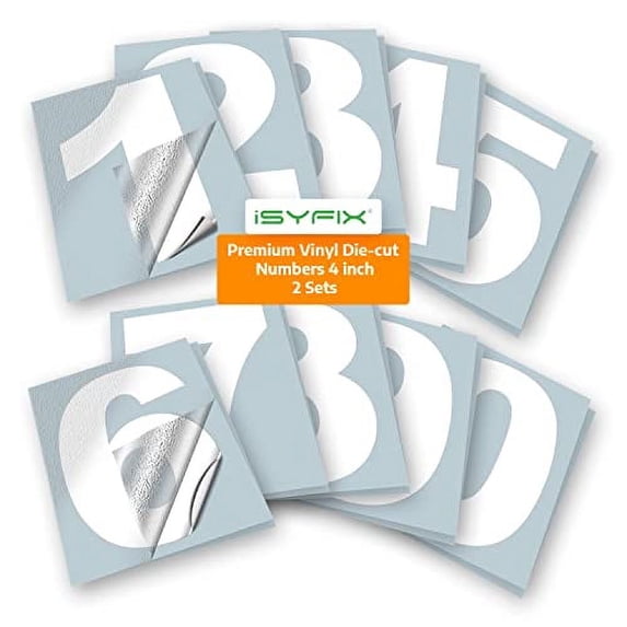 Sticker 4 Inch Width iSYFIX White Vinyl Numbers Stickers - 4 Inch Self Adhesive 2 Sets ...