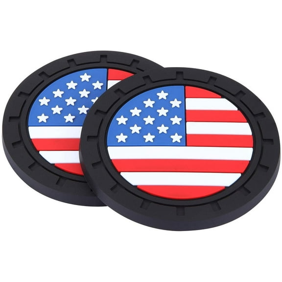 iSaddle American Flag US Flag Car Cup Holders Insert Coaster Automotive Interior Accessories - Universal Vehicle Coaster 5mm Thick Silicone Anti Slip Cup Mat for All Cars Boats (2.75" Diameter, 2PCS)