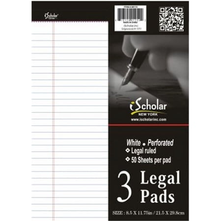 iScholar Legal Pad, 8.5in x 14in, White, 50 Pages