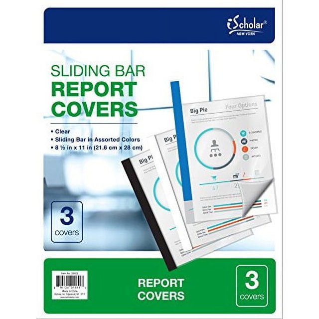iScholar Sliding Bar Report Covers 81/2 x 11 3 Pack Clear (30603