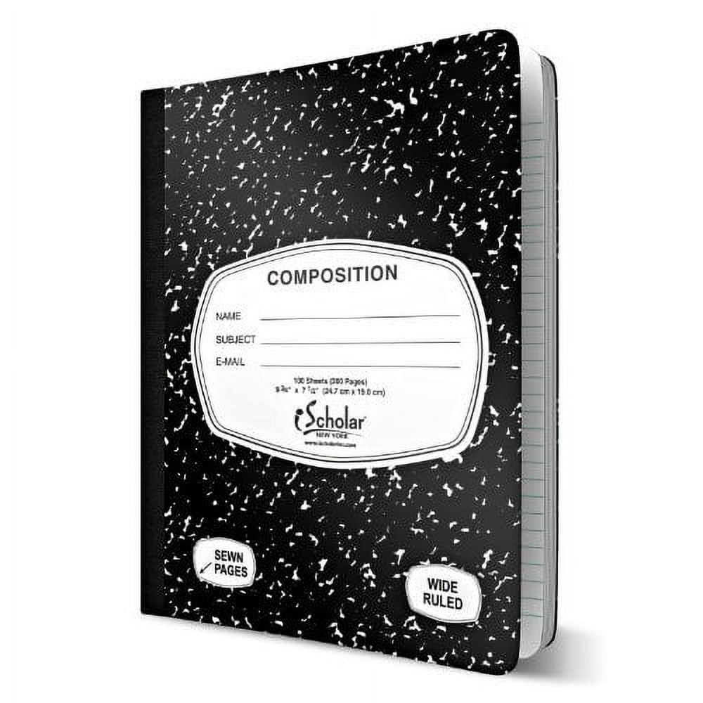 World Ruled Notebook iScholar Wide Rule Composition Notebooks, 9.75in x 7.5in, Black Marble ...
