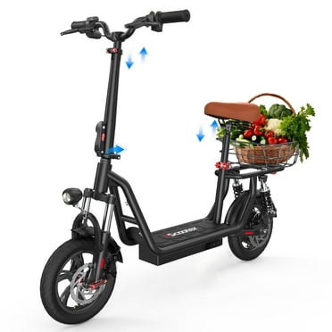 iScooter 500W Electric Scooter with Seat for Adult, 12" Commuter Electric Scooter Up to 21 Miles 15.5 MPH with Dual Shock Absorbers and Basket