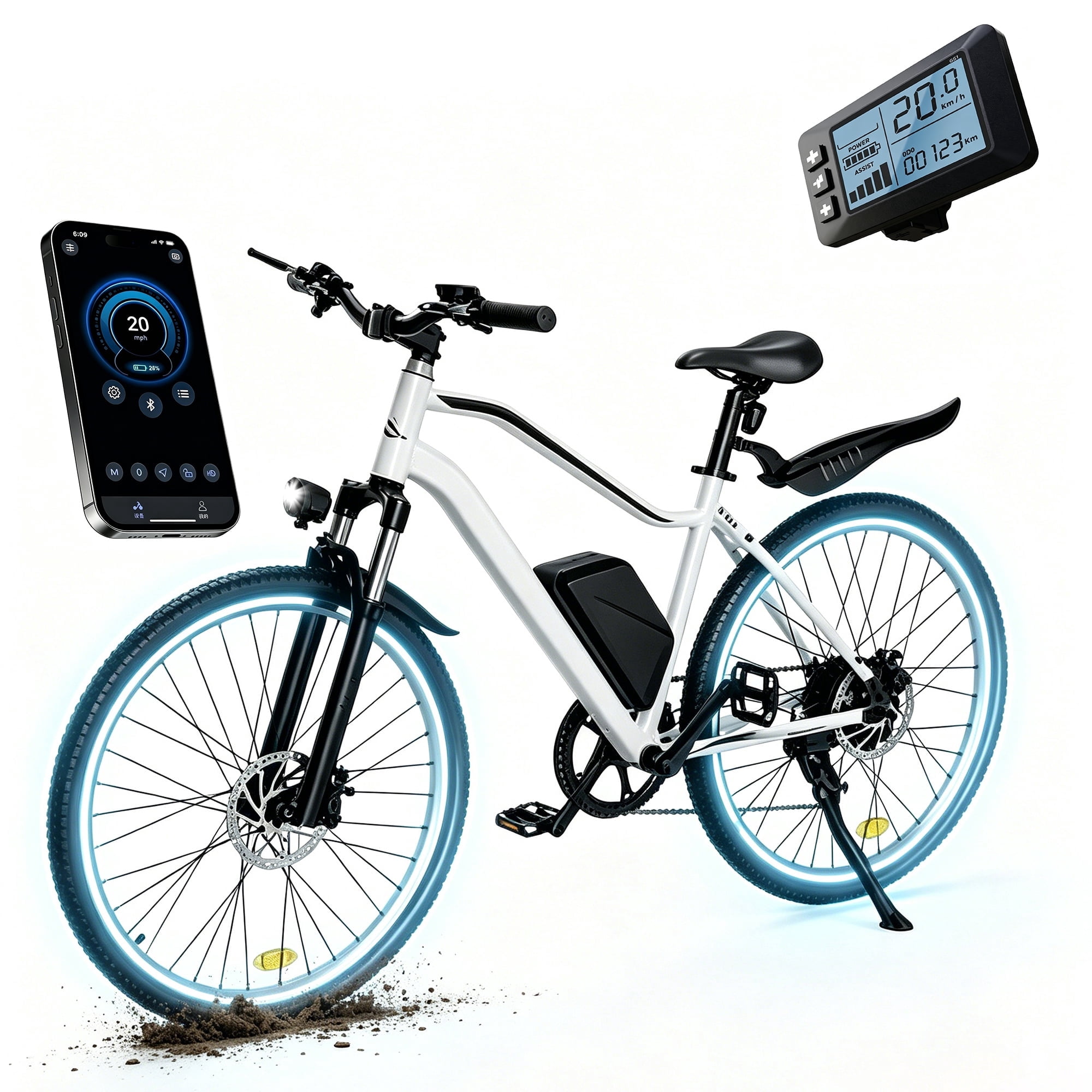 500W Peak Electric Bicycles-Adult Electric Mountain Bike with 5-Speed,30+ Miles Range, 26" Ebike for Beach Snow
