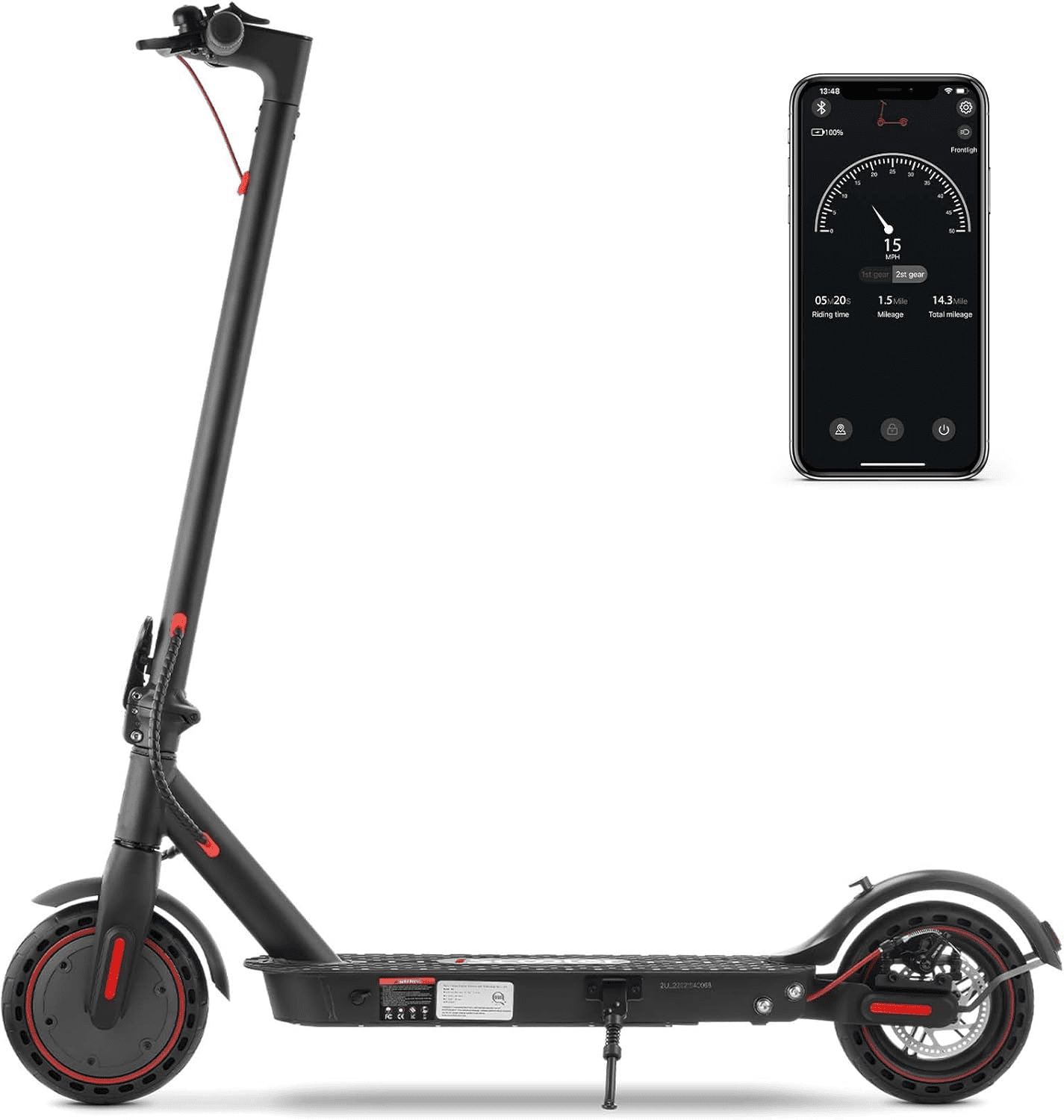 iScooter Electric Scooter, 18Miles Travel Range, 15.6 Mph Top Speed, 350W Scooter Electric with 8.5 Inch Solid Tire, Smart APP, Double Braking Systems for Kids, Teenage and Adults - Black