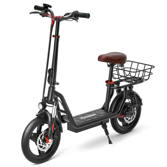 iScooter Electric Scooter with Seat, 37 Max Miles Long Range & 21 Mph Top Speed, 14'' Pneumatic Tire, Height Adjustable Seat &Handlebar, Dual Suspensions Commuting Scooter with Basket