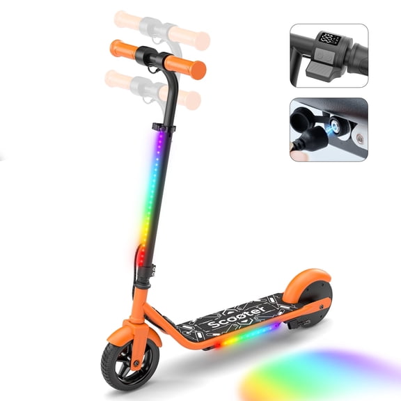 iScooter Electric Scooter Kids Teens 6-12, Up to 9KM Miles 10 MPH MAX, Kids Escooter with 3-Speed & 3-Modes of Lighting, Dual Breaking & Adjustable Height E-Scooter for Boys Girls Orange