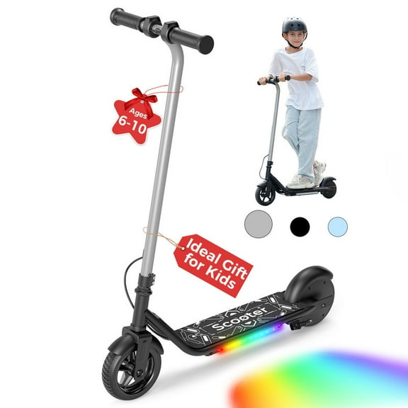 iScooter Electric Scooter for Teens Kids 6-10, 150W Kids Escooter with Pedal Breathing Light & 6 / 10MPH for Boys Girls Silver