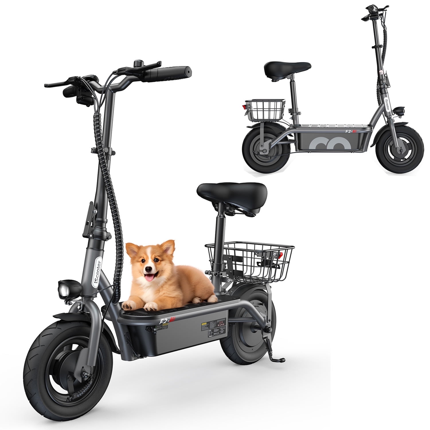 iScooter F2 Electric Scooter with Seat 500W,up to 19 MPH and 18 Miles Long-Range 10 Tires Foldable Escooter with Basket ,Suitable for Students Commuters,Seniors
