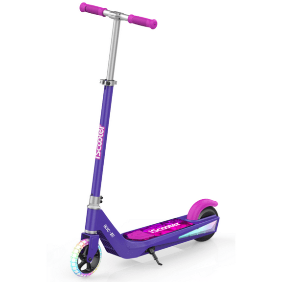iScooter iK1 Electric Scooter for Kids Aged 6-10, Adjustable Speed & Height, Magnetic Safe Charging, Colorful Flashing Wheels & Deck Lights,110 LBS