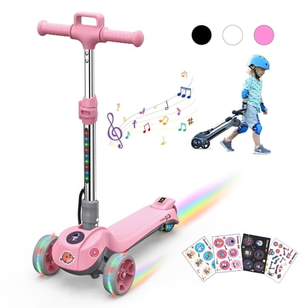 iScooter iK2 Electric Scooter for Kids Ages 3-8, Bluetooth Features, Thumb Accelerator, Colorful Lights, 3 Adjustable Height Toddler Motorized Scooters, Foldable Scooter for Kids