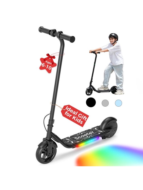 Electric Scooter for Teens Kids 6-10, 150W Kids Escooter with Pedal Breathing Light & 6 / 10 MPH for Boys Girls Black