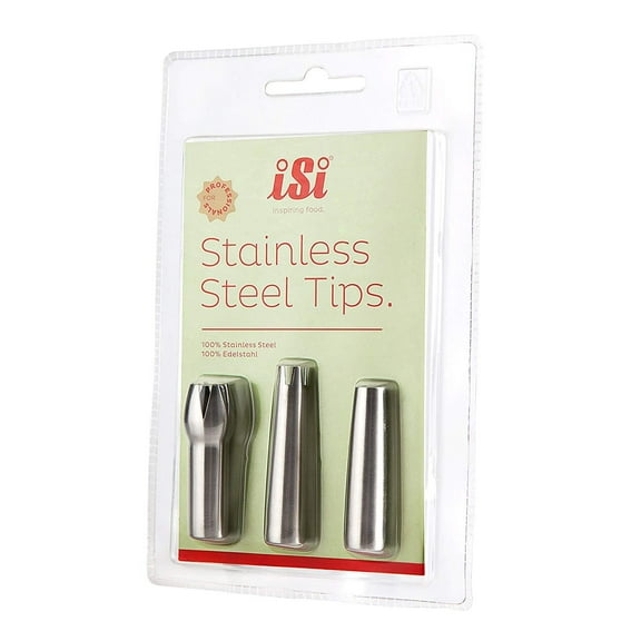 iSi Stainless Steel Replacement Decorator Tips - Set of Three, Tulip, Star and Straight Great for a Variety of Applications