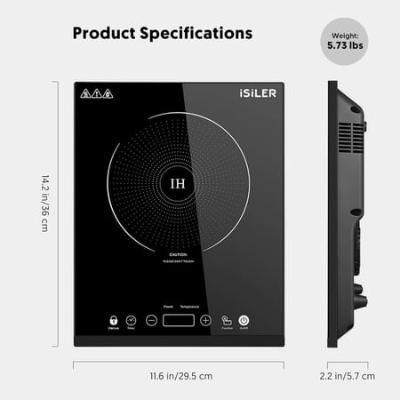 iSiLER 1800W Sensor Touch Electric Induction Cooker Hot Plate with Kids Safety Lock, 6.7" Heating Coil, 18 Power 17 Temperature Setting Countertop Burner with Timer