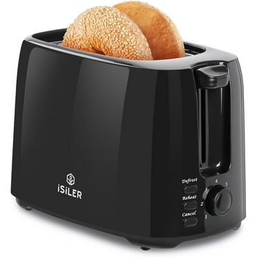 iSiLER 2 Slice Toaster, 1.3 Inches Wide Slot Bagel Toaster with 7 Shade Settings and Double Side Baking, Compact Bread Toaster with Removable Crumb Tray, Defrost Cancel Function Black