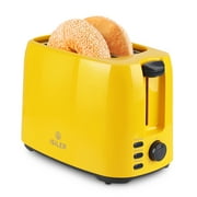 iSiLER 2 Slice Toaster, 1.3 Inches Wide Slot Bagel Toaster with 7 Shade Settings and Double Side Baking, Compact Bread Toaster with Removable Crumb Tray, Defrost Cancel Function Yellow