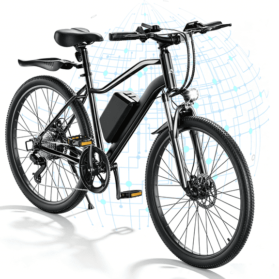 iSinwheel 750W Peak Electric Bike Adult,26" Mountain Bicycle Professional,Front Dual Shock Absorption Ebike,Up 20MPH,55 Miles,36V 10.4AH Nonremovable Battery,Black