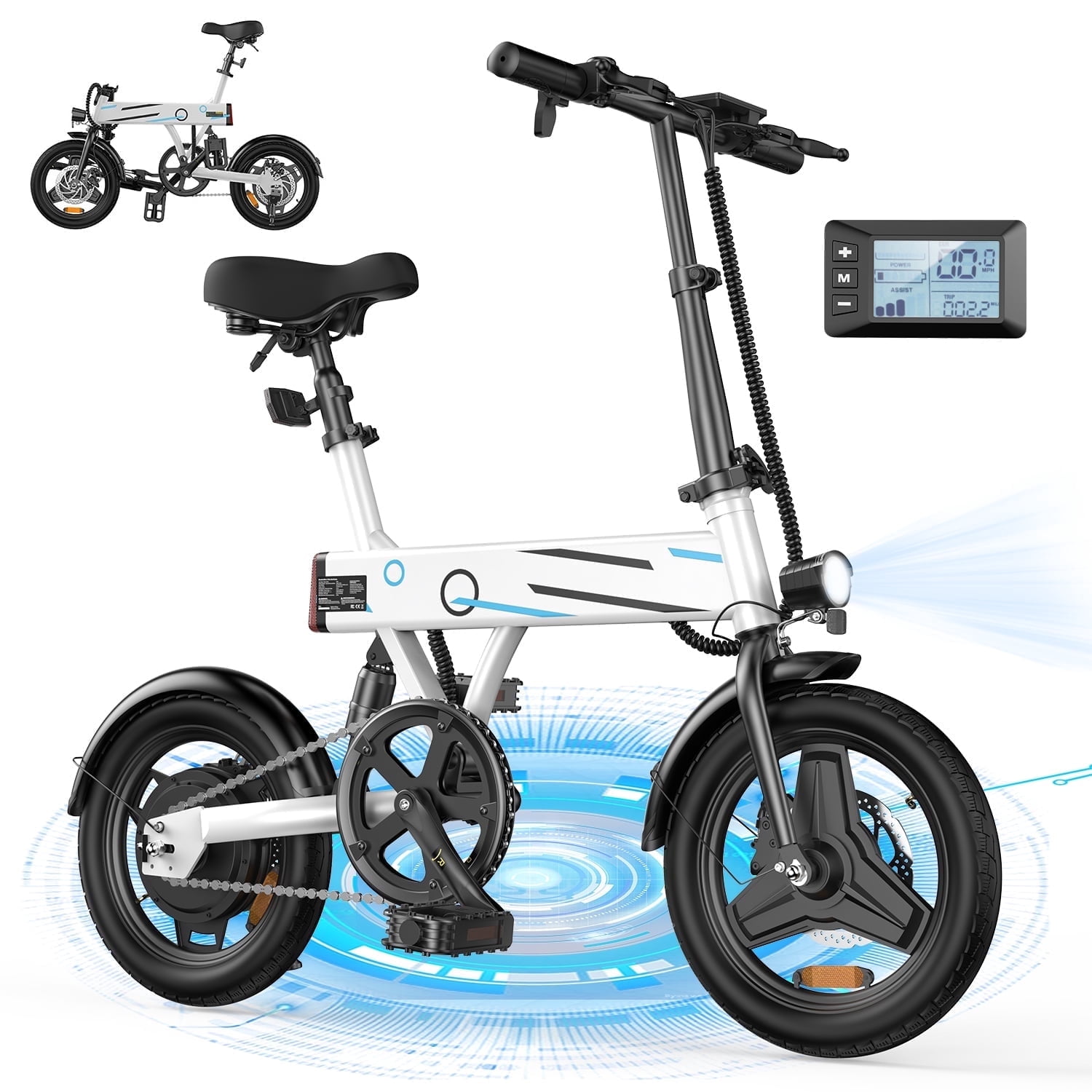 iSinwheel EB1-Pro 14" Foldable Electric Bicycle for Adults,500W 42V 10Ah Electric Bike,LCD,20MPH Commuter E Bike for Teenager ,White