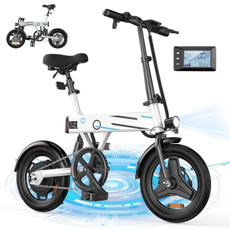 iSinwheel EB1-Pro 14" Foldable Electric Bicycle for Adults,500W 42V 10Ah Electric Bike,LCD,20MPH Commuter E Bike for Teenager ,White